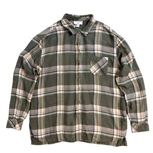 J Jill Olive Green Plaid Button Down women's Shirt Petite XS Long Sleeve